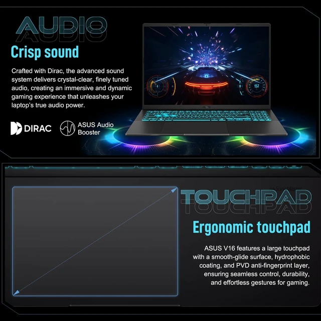 Alt view image 4 of 6 - ASUS V16 Gaming Laptop, 16" WUXGA 144Hz, Intel Core 7 240H Processor, NVIDIA GeForce RTX 5070 8GB GDDR7, 16GB DDR5 512GB PCIe SSD, Wi-Fi 6 + Bluetooth 5.3, Windows 11