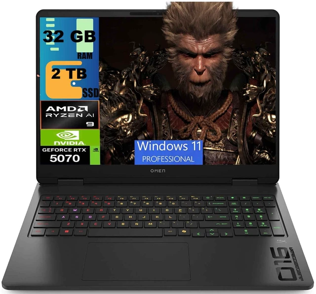 Main image of HP OMEN 16 Gaming Laptop, 16" WQXGA 240Hz, AMD Ryzen AI 9 365 10 cores Processor, NVIDIA GeForce RTX 5070 8 GB GDDR7, 32GB DDR5 2TB PCIe SSD, RGB Backlit Wi-Fi 6E, Windows 11 Pro