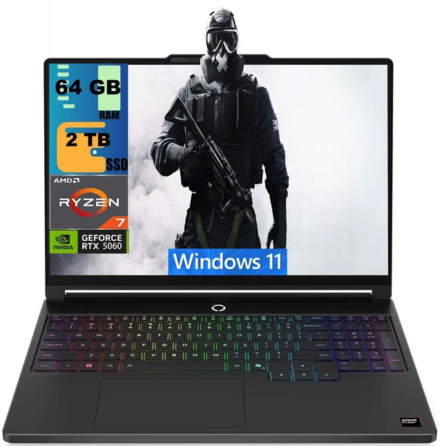 Main image of Lenovo Legion 5 15 Gaming Laptop, 15.3" 165Hz WQXGA Display, AMD Ryzen 7 250 8 Cores Processor, NVIDIA GeForce RTX 5060 8GB GDDR7, 64GB DDR5 2TB PCIe SSD, Wi-Fi 7, Windows 11