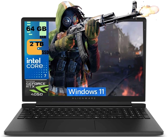 Main image of Dell Alienware 15 Gaming Laptop, 15.3" WUXGA 165Hz Display, Intel Core 7 240H 10-Core Processor, NVIDIA GeForce RTX 4050 6GB GDDR6, 64GB DDR5 2TB PCIe SSD, Backlit KB, Wi-Fi 6, Windows 11
