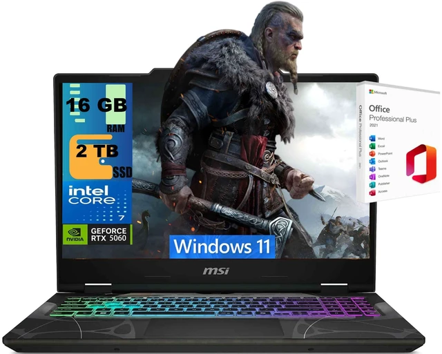 Main image of MSI Cyborg 15 Gaming Laptop, 15.6" 144Hz FHD Display, Intel Core 7 240H 10-Core Processor, NVIDIA GeForce RTX 5060 8GB GDDR7, 16GB DDR5 2TB PCIe SSD, Wi-Fi 6E, Windows 11, Office 2021 License