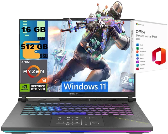 Main image of ASUS ROG Strix G16 Gaming Laptop, 16" WUXGA 165Hz Display, AMD Ryzen 9 9955HX 16 cores Processor, NVIDIA GeForce RTX 5060 8 GB GDDR7, 16GB DDR5 512GB PCIe SSD, Windows 11, Office 2021 License