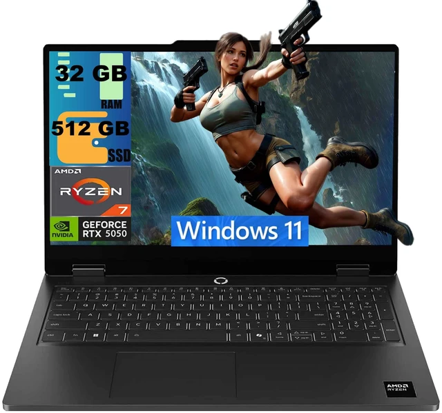 Main image of Lenovo LOQ 15 Gaming Laptop, 15.6" FHD 144Hz, AMD 8-core Ryzen 7 170 Processor, NVIDIA GeForce RTX 5050 8GB GDDR7, 32GB DDR5 512GB PCIe SSD, Wi-Fi 6 + Bluetooth 5.2, Backlit KB, Windows 11