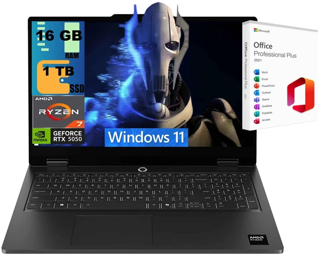 Main image of Lenovo LOQ 15 Gaming Laptop, 15.6" FHD 144Hz, AMD 8-core Ryzen 7 170 Processor, NVIDIA GeForce RTX 5050 8GB GDDR7, 16GB DDR5 1TB PCIe SSD, Wi-Fi 6 Windows 11, Office 2021 License