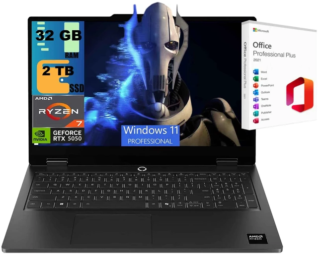 Main image of Lenovo LOQ 15 Gaming Laptop, 15.6" FHD 144Hz, AMD 8-core Ryzen 7 170 Processor, NVIDIA GeForce RTX 5050 8GB GDDR7, 32GB DDR5 2TB PCIe SSD, Wi-Fi 6 Windows 11 Pro, Office 2021 License