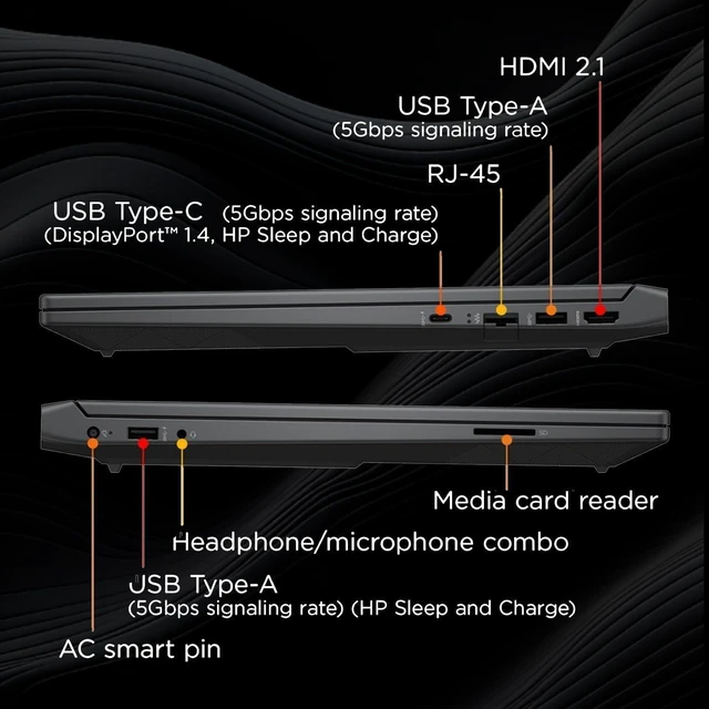 Alt view image 3 of 6 - HP Victus 15 Gaming Laptop, 15.6" FHD 144Hz, AMD Ryzen 5 7535HS 6 cores, AMD Radeon RX 6550M, Backlit Keyboard, Wi-Fi 6, Office 2021 License, Windows 11 Home, 16GB DDR5 RAM 1TB PCIe SSD