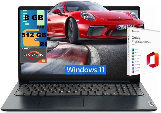 Main image of Lenovo Ideapad 1 15 Laptop, 15.6" Full HD (1920 x 1080) Display, AMD Ryzen 5 7520U 4-core Processor, AMD Radeon 610M, 8GB DDR5 512GB PCIe SSD, Wi-Fi & Bluetooth, Windows 11, Office 2021 License