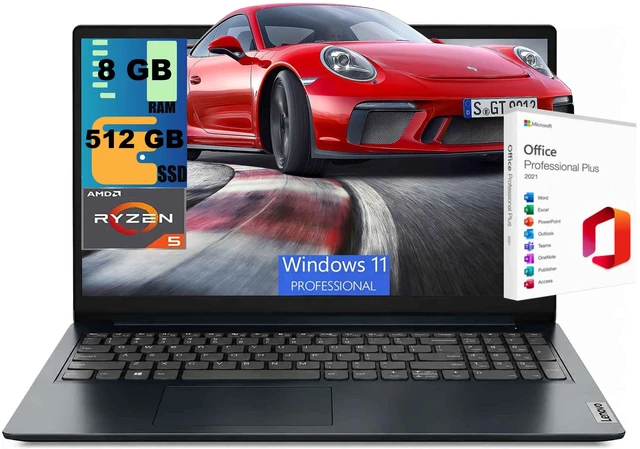 Main image of Lenovo Ideapad 1 15 Laptop, 15.6" Full HD (1920 x 1080) Display, AMD Ryzen 5 7520U 4-core Processor, AMD Radeon 610M, 8GB DDR5 512GB PCIe SSD, Wi-Fi & Bluetooth, Windows 11 Pro, Office 2021 License