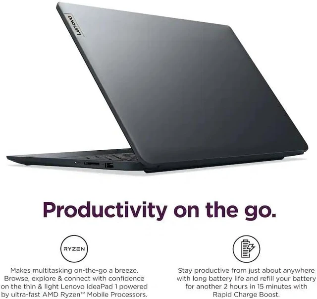 Alt view image 6 of 6 - Lenovo Ideapad 1 15 Laptop, 15.6" Full HD (1920 x 1080) Display, AMD Ryzen 5 7520U 4-core Processor, AMD Radeon 610M, 8GB DDR5 512GB PCIe SSD, Wi-Fi & Bluetooth, Windows 11 Pro, Office 2021 License