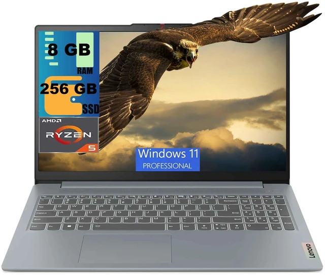 Main image of Lenovo IdeaPad Slim 3 15 Laptop, 15.6" FHD Touchscreen, AMD Ryzen 5 7520U 4-core Processor, AMD Radeon 610M, 8GB DDR5 256GB PCIe SSD, Wi-Fi & Bluetooth, Windows 11 Pro