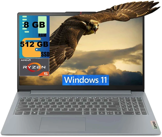 Main image of Lenovo IdeaPad Slim 3 15 Laptop, 15.6" FHD Touchscreen, AMD Ryzen 5 7520U 4-core Processor, AMD Radeon 610M, 8GB DDR5 512GB PCIe SSD, Wi-Fi & Bluetooth, Windows 11 Home