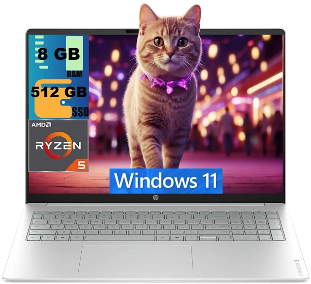 Main image of HP OmniBook 3 16 Business Laptop, 16" WUXGA Touchscreen, AMD Ryzen 5 4000 4 cores Processor, AMD Radeon 610M Graphics, 8GB DDR5 512GB PCIe SSD, Wi-Fi 6, Windows 11 Home
