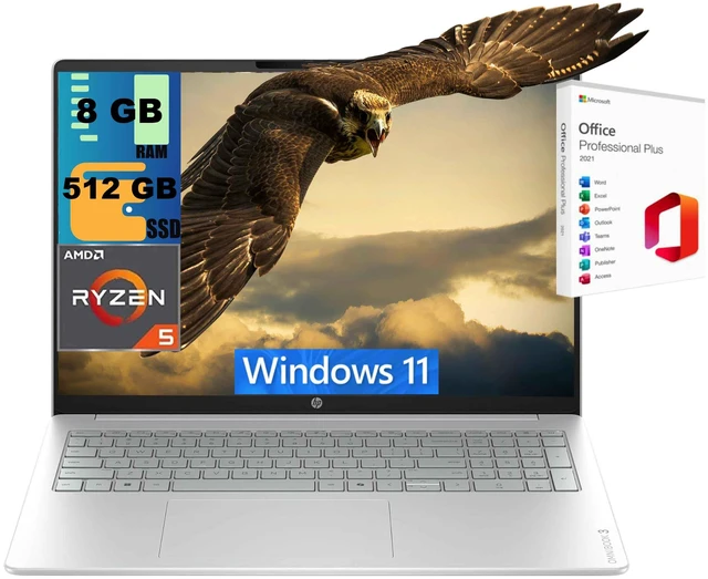 Main image of HP OmniBook 3 16 Business Laptop, 16" WUXGA Touchscreen, AMD Ryzen 5 4000 4 cores Processor, AMD Radeon 610M Graphics, 8GB DDR5 512GB PCIe SSD, Wi-Fi 6, Windows 11, Office 2021 License