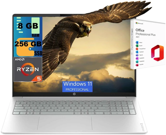 Main image of HP OmniBook 3 16 Business Laptop, 16" WUXGA Touchscreen, AMD Ryzen 5 4000 4 cores Processor, AMD Radeon 610M Graphics, 8GB DDR5 256GB PCIe SSD, Wi-Fi 6, Windows 11 Pro, Office 2021 License