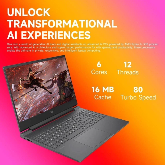 Alt view image 2 of 5 - HP Victus 15 Gaming Laptop, 15.6" FHD 144Hz, AMD Ryzen 7 7445HS 6 Cores Processor, NVIDIA GeForce RTX 4050, Backlit KB, Windows 11 Home, Lifetime Office 2021, 64GB DDR5 RAM, 2TB SSD