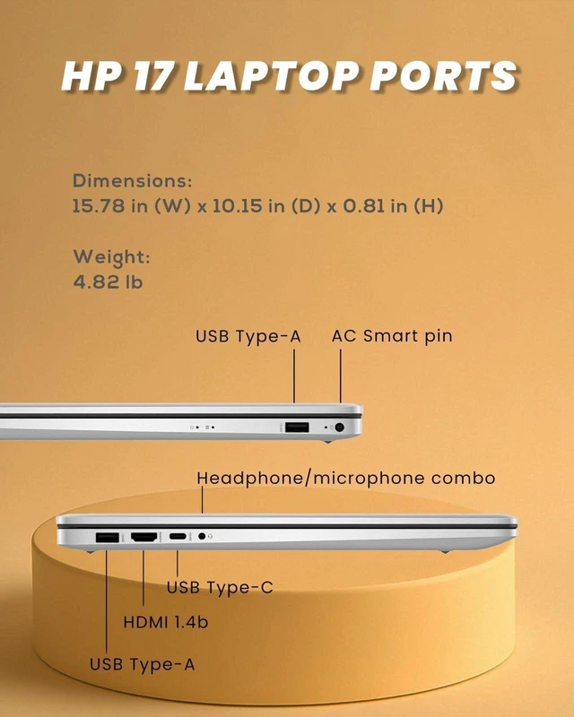 Alt view image 5 of 5 - HP 17 Laptop, 17.3" HD+ Display, Intel Core i3-N305 8 Cores Processor, Intel UHD Graphics, Wi-Fi 6, Win 11 Pro, Office 2024, 32GB RAM, 1TB SSD