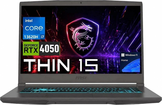 Alt view image 2 of 6 - MSI Thin 15 Gaming Laptop, 15.6" FHD 144Hz Display, Intel Core i7-13620H 10-Core Processor, NVIDIA GeForce RTX 4050 6GB GDDR6, Wi-Fi 6E, 64GB RAM 2TB SSD, Office 2021, Windows 11 Home