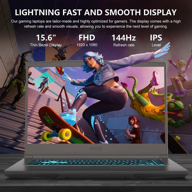 Alt view image 5 of 6 - MSI Thin 15 Gaming Laptop, 15.6" FHD 144Hz Display, Intel Core i7-13620H 10-Core Processor, NVIDIA GeForce RTX 4050 6GB GDDR6, Wi-Fi 6E, 64GB RAM 2TB SSD, Office 2021, Windows 11 Home