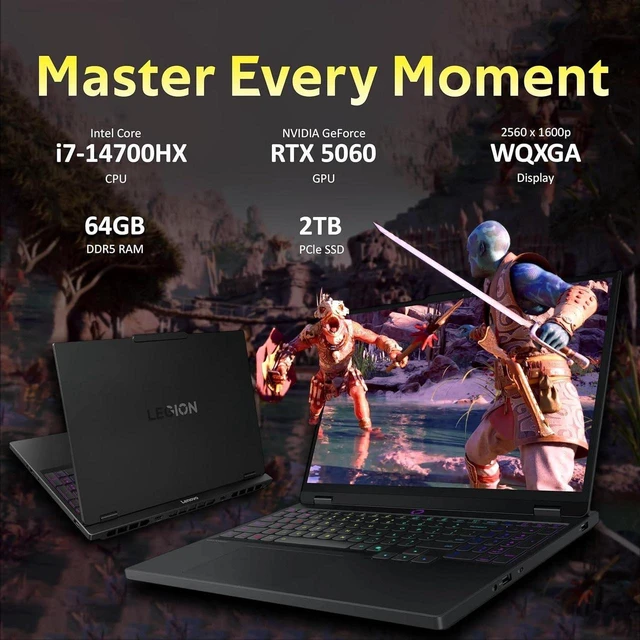 Alt view image 3 of 6 - Lenovo Legion 5 15 Gaming Laptop, 15.1" WQXGA 165Hz Display, Intel Core i7-14700HX 14-Core Processor, NVIDIA GeForce RTX 5060 8GB GDDR7, 64GB DDR5 2TB PCIe SSD, Windows 11 Pro