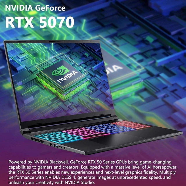 Alt view image 3 of 6 - Acer Nitro V 16S Gaming Laptop, 16" WQXGA 180Hz Display, AMD Ryzen 7 260 8-Core Processor, NVIDIA GeForce RTX 5070 8GB GDDR7, Wi-Fi 6, 32GB DDR5 512GB PCIe SSD, Windows 11 Pro