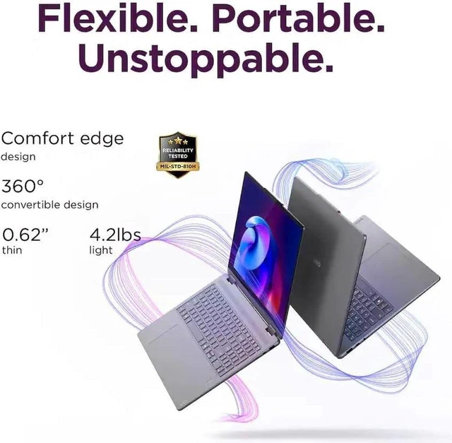 Alt view image 4 of 6 - Lenovo Yoga 7i 2-in-1 Laptop, Intel Core Ultra 7 256V Processor, Intel Arc Graphics, 16" WUXGA Touchscreen, Wi-Fi 7, Backlit KB, Fingerprint, 16GB DDR5 4TB SSD, Office 2021, Win 11 Pro