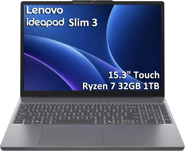 Alt view image 3 of 6 - Lenovo IdeaPad Slim 3 15 Laptop, AMD Ryzen 7 170 8-Core Processor, AMD Radeon 680M Graphics, 15.3" FHD+ Touchscreen, Wi-Fi 6, 16GB DDR5 256GB PCIe SSD, Windows 11 Home