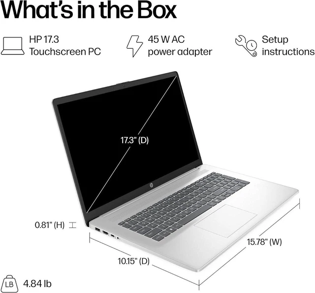 Alt view image 5 of 6 - HP 17 Laptop, Intel Core i7-1355U 10-Core Processor, Intel Iris Xe Graphics, 17.3" FHD Display, Wi-Fi 6, Number Pad, HDMI, USB-C, 64GB RAM 512GB SSD, Windows 11 Pro
