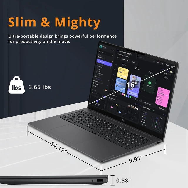 Alt view image 2 of 6 - HP OmniBook 3 16 Laptop, Backlit KB, Snapdragon X X1-26-100 8 Cores Processor, 16" WUXGA Display, Qualcomm Adreno, Wi-Fi 6E, Bluetooth 5.3, 16GB DDR5 512GB PCIe SSD, Windows 11 Home