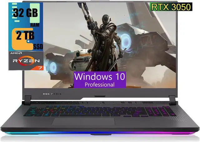 Main image of ASUS ROG Strix G17 Gaming Laptop, 17.3" FHD 144Hz Display, AMD Ryzen 7 6800H 8 cores Processor, NVIDIA GeForce RTX 3050 4GB GDDR6, 32GB DDR5  2TB PCIe SSD, RGB Keyboard, Windows 10 Pro