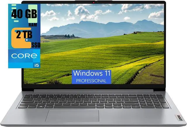 Main image of Lenovo IdeaPad 1i 15 Laptop, 15.6" FHD (1920 x 1080) Display, Intel Core i5-1235U 10 core Processor, Intel Iris Xe Graphics, 40GB DDR4  2TB PCIe SSD, Wi-Fi 6 and Bluetooth 5.0, Windows 11 Pro