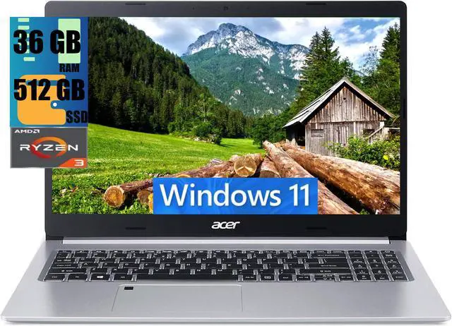 Main image of Acer Aspire 5 Slim Laptop, 15.6" Full HD, AMD Ryzen 3 3350U (Upto 3.5GHz,Beat i3-1115G4), AMD Radeon Vega 6, 36GB DDR4  512GB PCIe SSD, Fingerprint Reader, Backlit KB, Windows 11