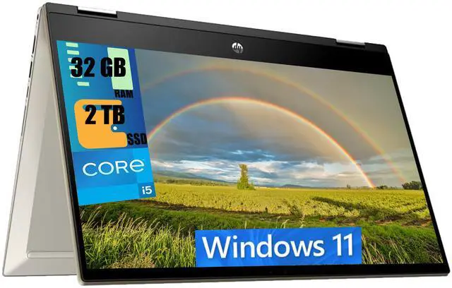 Main image of HP Pavilion x360 14 2-in-1 Convertible Laptop, 14" FHD Touchscreen, Intel Core i5-1135G7 4 cores Processor, Intel Iris Xe Graphics, 32GB DDR4  2TB PCIe SSD, Fingerprint, Windows 11