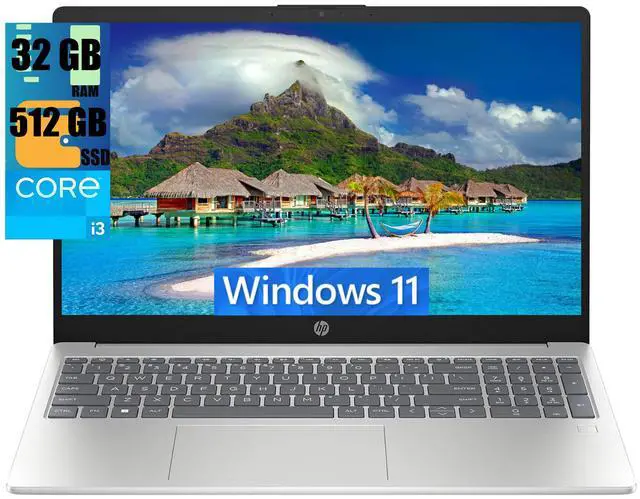 Main image of HP 15 Laptop, 15.6" FHD (1920 x 1080) Display, Intel Core i3-N305 8 Cores Processor, Intel UHD Graphics, 32GB DDR4  512GB PCIe SSD, Wi-Fi 6 and Bluetooth 5.3, Fingerprint, Windows 11
