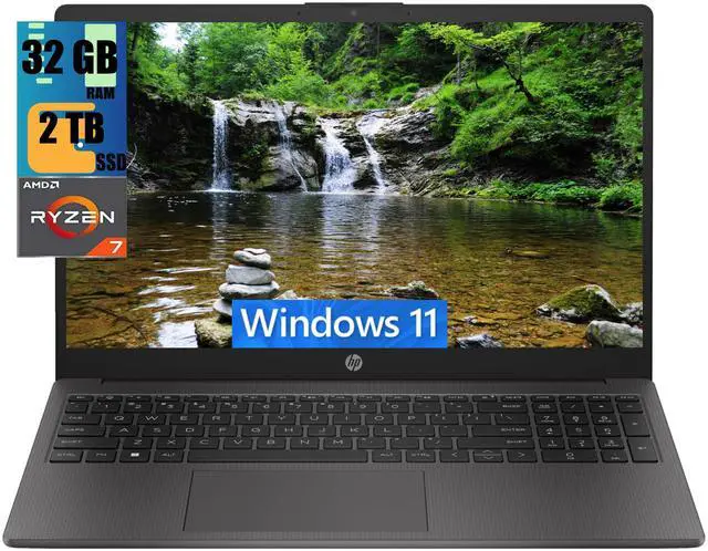 Main image of HP 255 G10 15 Laptop, 15.6" FHD (1920 x 1080) Display, AMD Ryzen 7 7730U 8 Cores Processor, AMD Radeon Graphics, 32GB DDR4  2TB PCIe SSD, Numeric Keypad, Webcam, Wi-Fi 6, Windows 11