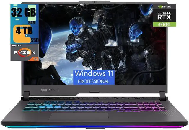 Main image of ASUS ROG Strix G17 Gaming Laptop, 17.3" QHD 240Hz Display, AMD Ryzen 9 7945HX 16 Cores Processor, NVIDIA GeForce RTX 4060 8GB GDDR6, 32GB DDR5  4TB  PCIe SSD, Wi-Fi 6E, Windows 11 Pro