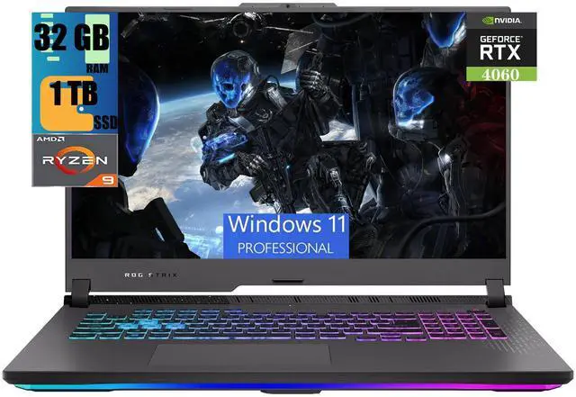 Main image of ASUS ROG Strix G17 Gaming Laptop, 17.3" QHD 240Hz Display, AMD Ryzen 9 7945HX 16 Cores Processor, NVIDIA GeForce RTX 4060 8GB GDDR6, 32GB DDR5  1TB PCIe SSD, Wi-Fi 6E, Windows 11 Pro