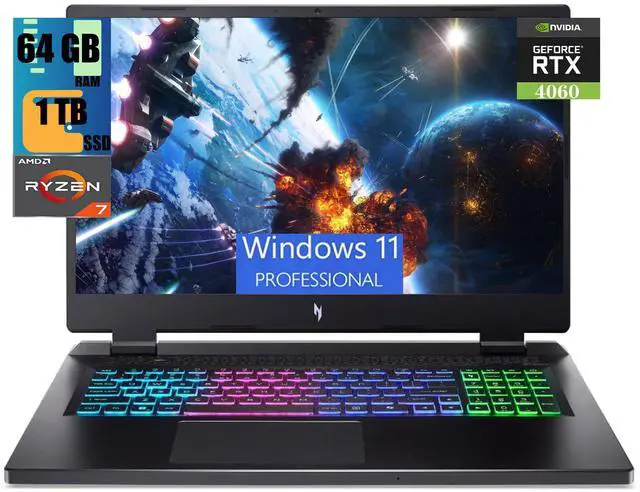 Main image of Acer Nitro 16 Gaming Laptop, 16" WUXGA 165Hz Display, AMD Ryzen 5 7640HS Hexa-Core Processor, GeForce RTX 4050 6GB Graphic, 64GB DDR5  1TB PCIe SSD, WiFi 6E, RGB Backlit KB, Windows 11 Pro
