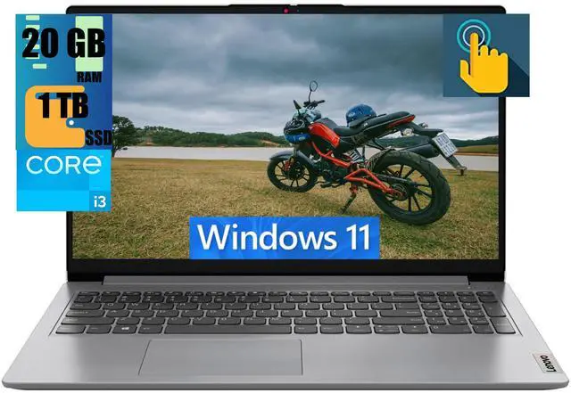 Main image of Lenovo Ideapad 1i 15 Laptop, 15.6" FHD (1920x1080) Touchscreen, Intel Core i3-1215U 6-core processor, Intel UHD Graphics, 20GB DDR4  1TB PCIe SSD, Wi-Fi, HDMI, Windows 11