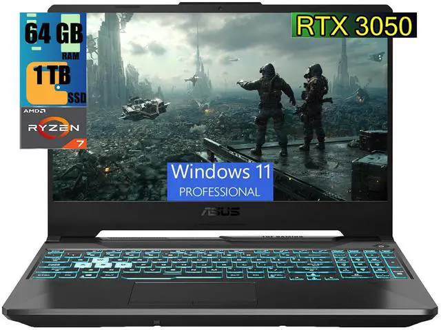 Main image of ASUS TUF A15 Gaming Laptop, 15.6" Full HD 144Hz Display, AMD Ryzen 7 7435HS 8 cores Processor, NVIDIA GeForce RTX 3050 4GB GDDR6, 64GB DDR5  1TB PCIe SSD, RGB Backlit KB, Wi-Fi 6, Windows 11 Pro