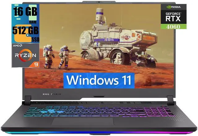 Main image of ASUS ROG Strix G17 Gaming Laptop, 17.3" QHD 240Hz Display, AMD Ryzen 9 7945HX 16 Cores Processor, NVIDIA GeForce RTX 4060 8GB GDDR6, 16GB DDR5  512GB PCIe SSD, Wi-Fi 6E, Windows 11