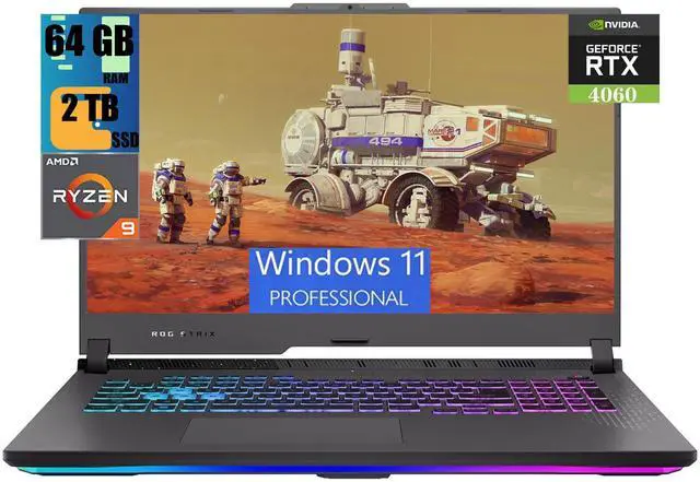 Main image of ASUS ROG Strix G17 Gaming Laptop, 17.3" QHD 240Hz Display, AMD Ryzen 9 7945HX 16 Cores Processor, NVIDIA GeForce RTX 4060 8GB GDDR6, 64GB DDR5  2TB PCIe SSD, Wi-Fi 6E, Windows 11 Pro