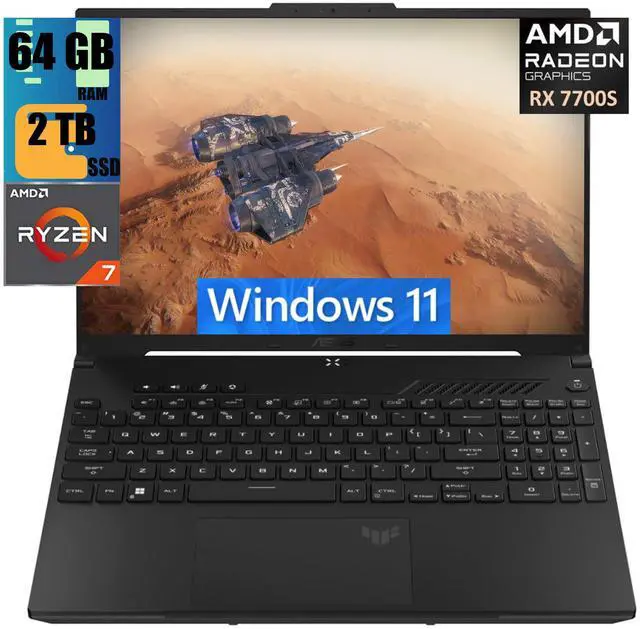 Main image of ASUS TUF A16 Gaming Laptop, 16" FHD+ 165Hz Display, AMD Octa-core Ryzen 7 7735HS Processor, AMD Radeon RX 7700S 8GB Graphic, 64GB DDR5  2TB PCIe SSD, Backlit KB, 720p Webcam, Windows 11
