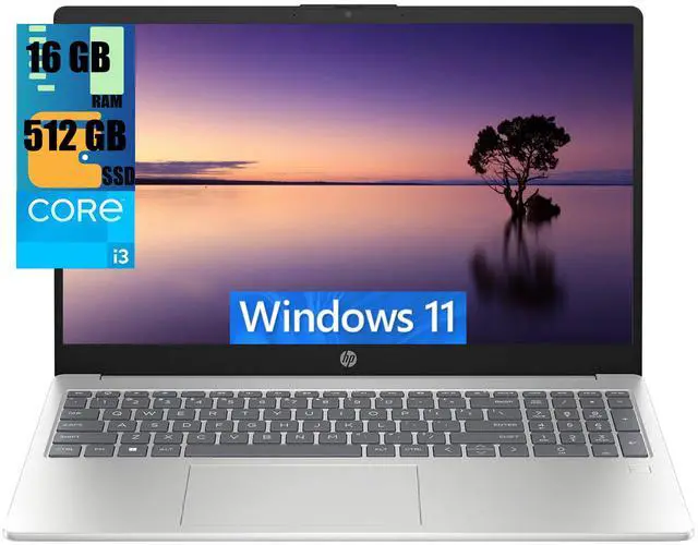 Main image of HP 15 Laptop, 15.6" FHD (1920 x 1080) Display, Intel Core i3-N305 8 Cores Processor, Intel UHD Graphics, 16GB DDR4  512GB PCIe SSD, Wi-Fi 6 and Bluetooth 5.3, Fingerprint, Windows 11