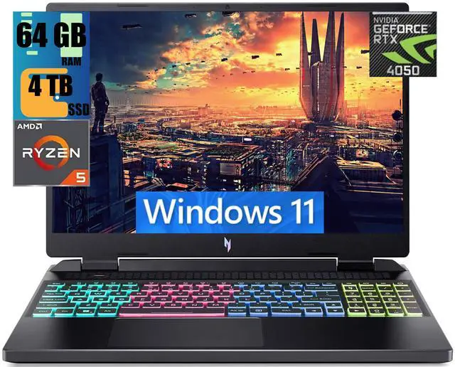 Main image of Acer Nitro 16 Gaming Laptop, 16" WUXGA 165Hz Display, AMD Ryzen 5 7640HS Hexa-Core Processor, GeForce RTX 4050 6GB Graphic, 64GB DDR5  4TB PCIe SSD, WiFi 6E, RGB Backlit KB, Windows 11