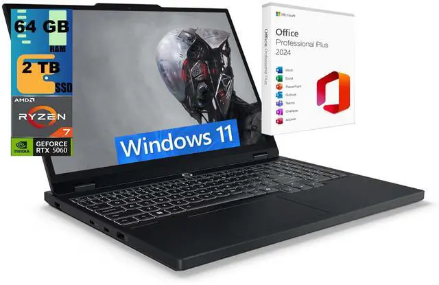 Main image of Lenovo Legion 5 15 Gaming Laptop, 15.1" WQXGA Display, AMD Ryzen 7 260 8 cores Processor, NVIDIA GeForce RTX 5060 8GB GDDR7, 64GB DDR5  2TB PCIe SSD, RGB Backlit, Windows 11 ,Office 2024 License