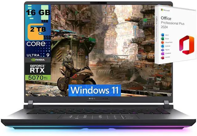 Main image of ASUS ROG Strix G16 Gaming Laptop, 16" 2.5K 240Hz, Intel Ultra 9 275HX 24 cores Processor, NVIDIA GeForce RTX 5070 Ti 12GB GDDR7, 16GB DDR5  2TB PCIe SSD, Windows 11 ,Office 2024 License