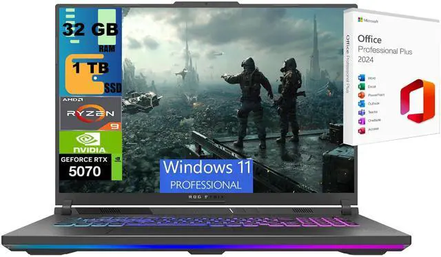 Main image of ASUS ROG Strix G18 Gaming Laptop, 18" 2.5K 240Hz, AMD Ryzen 9 8940HX 16 cores Processor, GeForce RTX 5070 8 GB, 32GB DDR5  1TB PCIe SSD, Wi-Fi 6E, Windows 11 Pro ,Office 2024 License