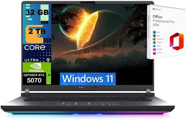 Main image of ASUS ROG Strix G16 Gaming Laptop, 16" 2.5K 240Hz, Intel Core Ultra 9 275HX 24 cores Processor, NVIDIA GeForce RTX 5070 8 GB, 32GB DDR5  2TB PCIe SSD, Backlit KB, Windows 11 ,Office 2024 License