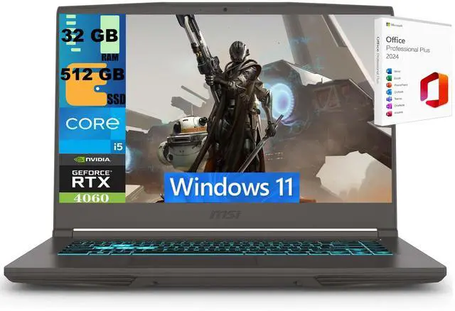 Main image of MSI Thin 15 Gaming Laptop, 15.6" FHD 144Hz, Intel Core i5-13420H 8 cores Processor, NVIDIA GeForce RTX 4060 8GB Graphic, 32GB DDR5  512GB PCIe SSD, Backlit Keyboard, Windows 11 ,Office 2024 License