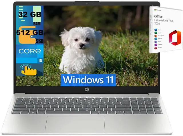 Main image of HP 15 Laptop, 15.6" HD Touchscreen, Intel Core i5-1235U 10 Cores Processor, Intel Iris Xe Graphics, 32GB DDR4 512GB PCIe SSD, Webcam, Wi-Fi 6, Windows 11 ,Office 2024 License